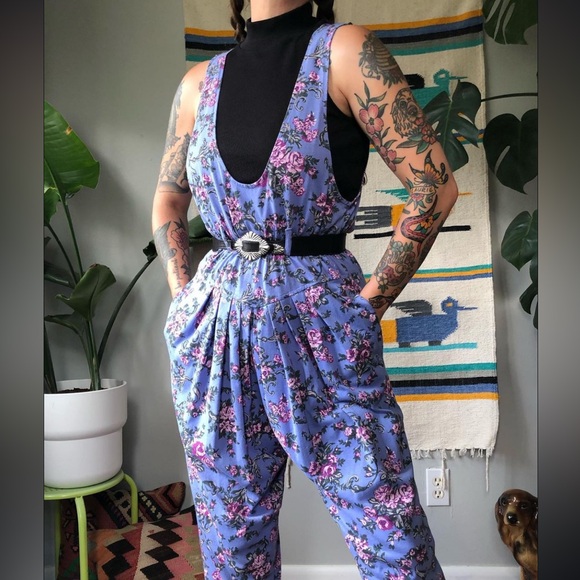 Vintage Retro 80's Floral Jumpsuit - Picture 3 of 6